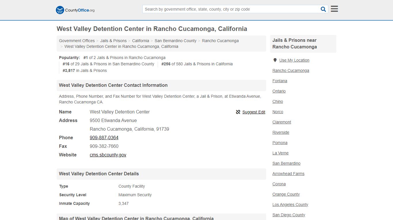 West Valley Detention Center - Rancho Cucamonga, CA (Address, Phone ...